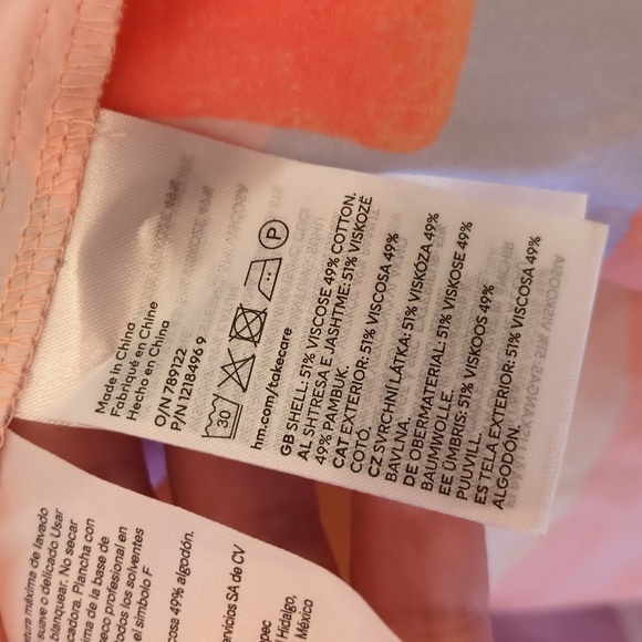 H&M Sweetheart Neckline Poplin Colorful Abstract Puff Sleeve Mini VacationDress - Picture 8 of 10